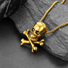 Colar gótico pirata com caveira e ossos cruzados masculino