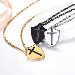 Colar com pingente de cruz cristã, Efésios 610, masculino