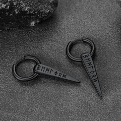Norse Viking Runes Dangle Hoop Earrings For Men