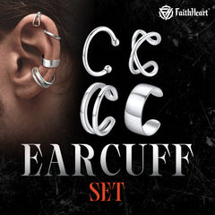 Conjunto de 4 pares de brincos ear cuff sem piercing em prata esterlina 925