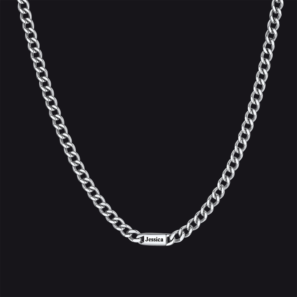 Colar com nome e elo de corrente cubana gravados personalizados