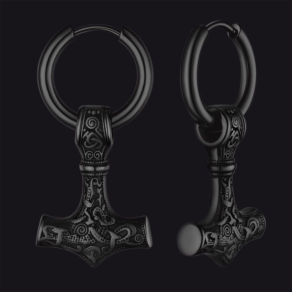 Brincos de argola pendentes Viking Rune Viking Thors Hammer Mjolnir para homens
