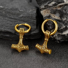 Brincos de argola pendentes Viking Rune Viking Thors Hammer Mjolnir para homens