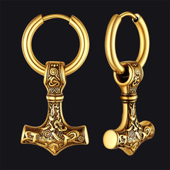Brincos de argola pendentes Viking Rune Viking Thors Hammer Mjolnir para homens
