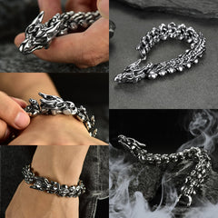 Pulseira Punk de Aço Inoxidável com Cabeça de Dragão Viking