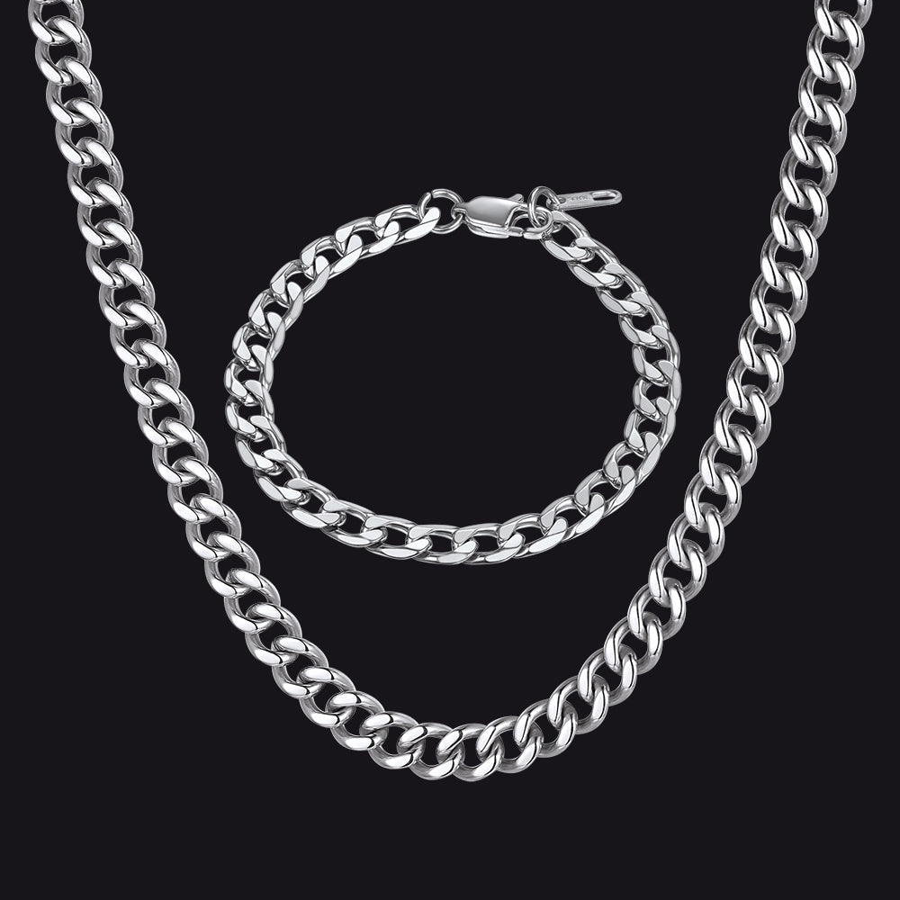 Conjunto de colar e pulseira de corrente cubana resistente