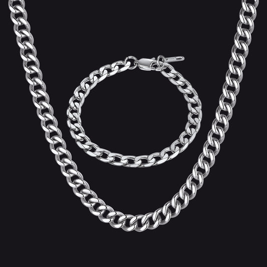 Sturdy Cuban Link Chain Necklace & Bracelet Set for Men