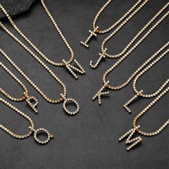 Initial Letter Pendant Necklace with Tennis Chain for Men Women
