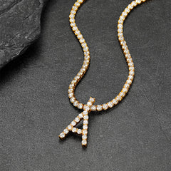 Initial Letter Pendant Necklace with Tennis Chain for Men Women