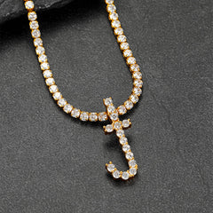 Initial Letter Pendant Necklace with Tennis Chain for Men Women