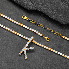 Initial Letter Pendant Necklace with Tennis Chain for Men Women