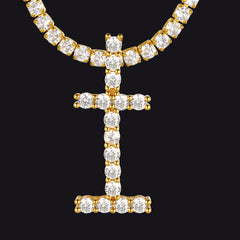 Initial Letter Pendant Necklace with Tennis Chain for Men Women