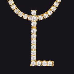 Initial Letter Pendant Necklace with Tennis Chain for Men Women