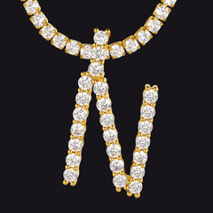 Initial Letter Pendant Necklace with Tennis Chain for Men Women