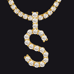 Initial Letter Pendant Necklace with Tennis Chain for Men Women
