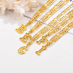 Colar com pingente de letra AZ inicial Figaro e gargantilha feminina