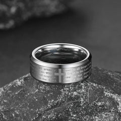 Anel masculino de carboneto de tungstênio com oração do Senhor Cristão 8 mm