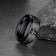 Anel masculino de carboneto de tungstênio com oração do Senhor Cristão 8 mm