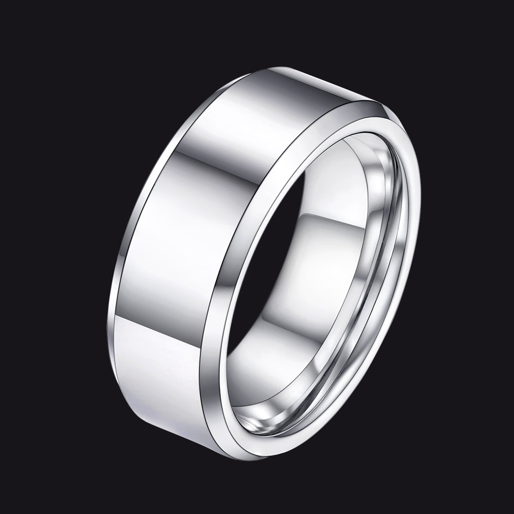 Anel de casamento básico de carboneto de tungstênio com borda chanfrada para homens