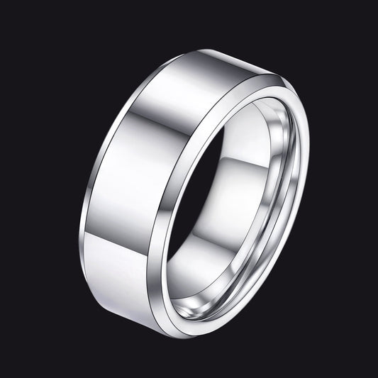Anel de casamento básico de carboneto de tungstênio com borda chanfrada para homens