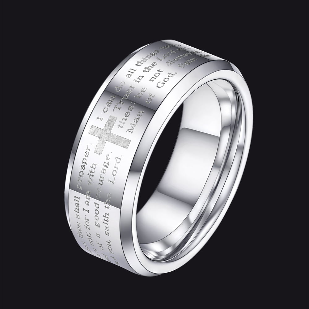 Anel masculino de carboneto de tungstênio com oração do Senhor Cristão 8 mm