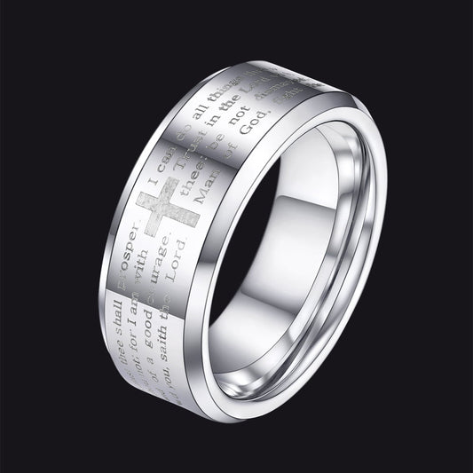 Anel masculino de carboneto de tungstênio com oração do Senhor Cristão 8 mm