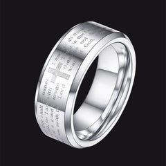 Anel masculino de carboneto de tungstênio com oração do Senhor Cristão 8 mm