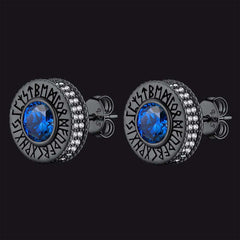 Sterling Silver Viking Runes Gemstone Stud Earrings for Men