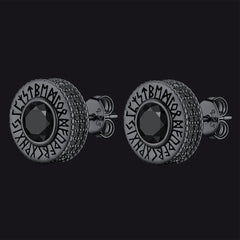 Sterling Silver Viking Runes Gemstone Stud Earrings for Men