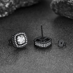 Brincos de pino com corte almofada de prata esterlina e zircônia cúbica para homens e mulheres