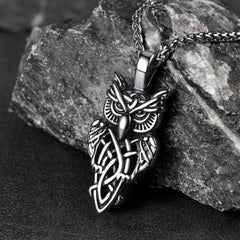 Colar com pingente de coruja celta e amuleto, joia masculina