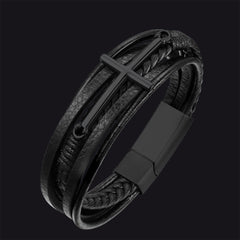 Wikinger-Armband aus geflochtenem Leder mit schwarzer Gravur