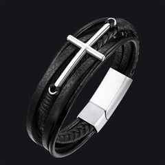 Wikinger-Armband aus geflochtenem Leder mit schwarzer Gravur