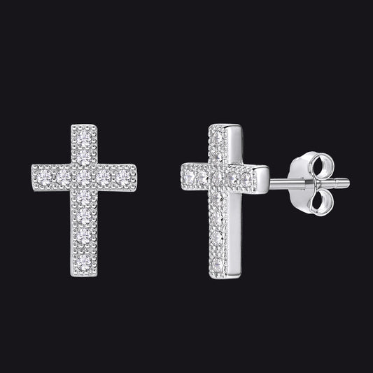 Brincos de prata esterlina com cruz de zircônia cúbica (CZ) para homens e mulheres