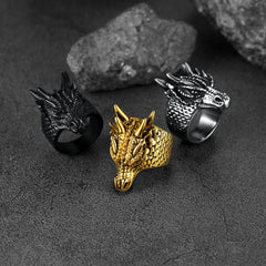 Punk Dragon Head Stainless Steel Ring Men