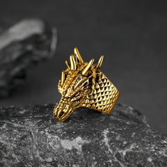 Punk Dragon Head Stainless Steel Ring Men