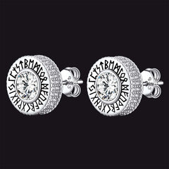 Sterling Silver Viking Runes Gemstone Stud Earrings for Men