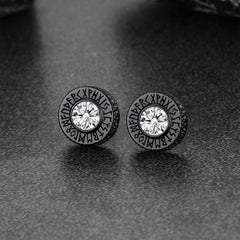 Sterling Silver Viking Runes Gemstone Stud Earrings for Men