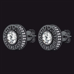 Sterling Silver Viking Runes Gemstone Stud Earrings for Men