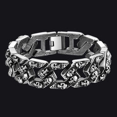 Pulseira de aço inoxidável com corrente de caveira grossa gótica