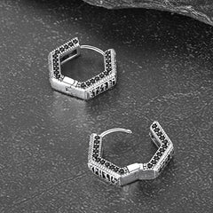 Viking Runes Hexagon Huggie Hoop Earrings for Men