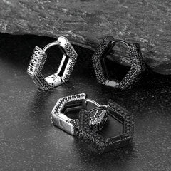 Viking Runes Hexagon Huggie Hoop Earrings for Men