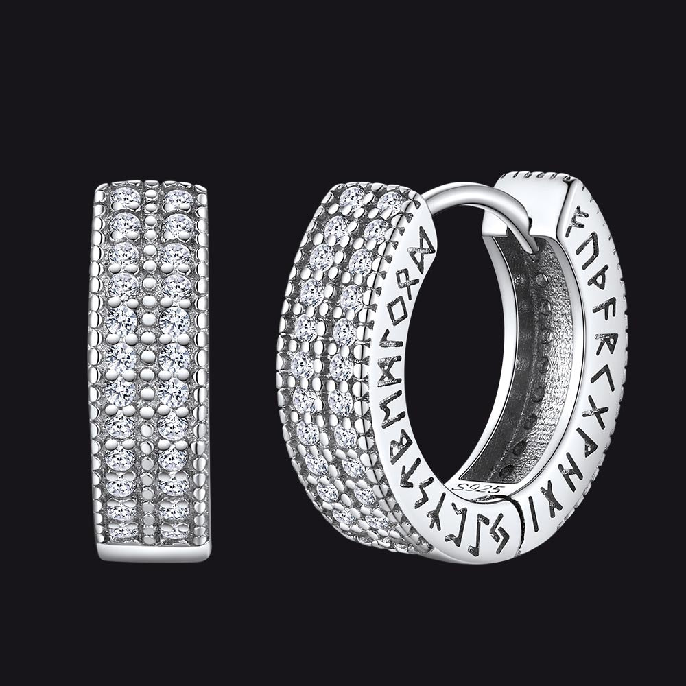 Sterling Silber Cubic Zirkon Huggie Creolen mit Wikinger-Runen für Herren