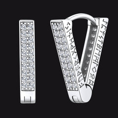 Brincos de argola triangulares com zircônia cúbica e runas vikings para homens