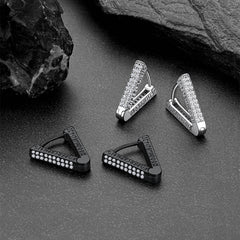 Brincos de argola triangulares com zircônia cúbica e runas vikings para homens