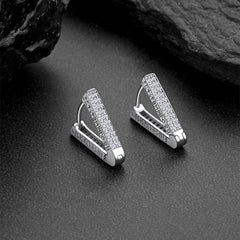Brincos de argola triangulares com zircônia cúbica e runas vikings para homens