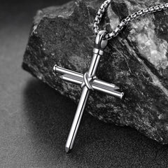 Colar de cruz de esmalte preto cristão para homens e mulheres