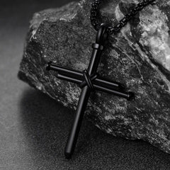 Colar de cruz de esmalte preto cristão para homens e mulheres