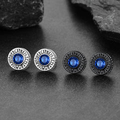 Sterling Silver Viking Runes Gemstone Stud Earrings for Men
