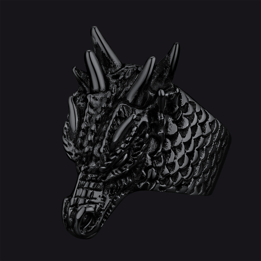 Punk Dragon Head Stainless Steel Ring Men